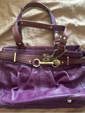 Coach Plum Leather Shoulder Bag with Gold Hardware
